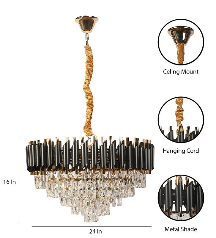 1015-600Mm Eliante Black And Gold Crystal Chandeliers  - Inbuilt Led Color Cw   Ww   Nw