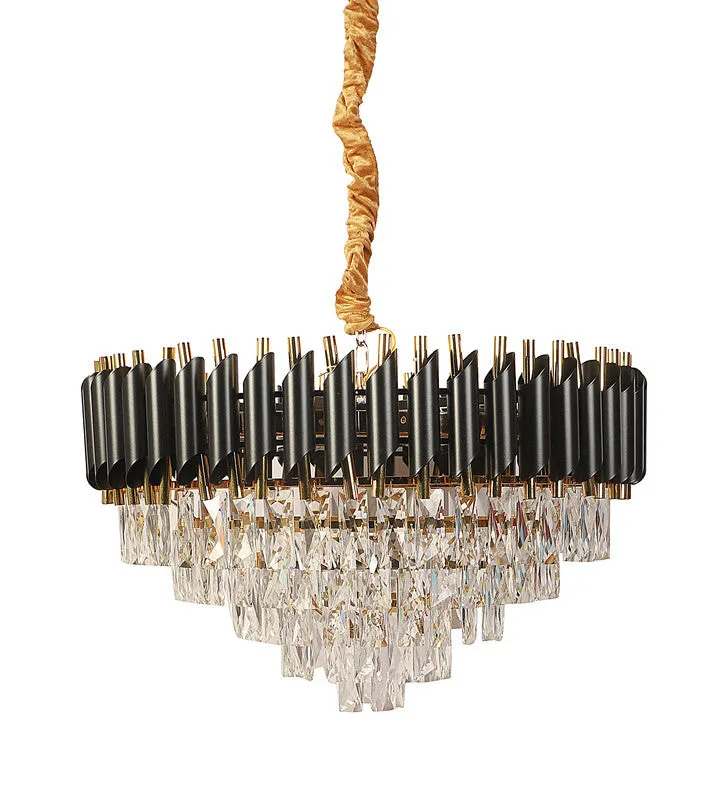 1015-600Mm Eliante Black And Gold Crystal Chandeliers  - Inbuilt Led Color Cw   Ww   Nw