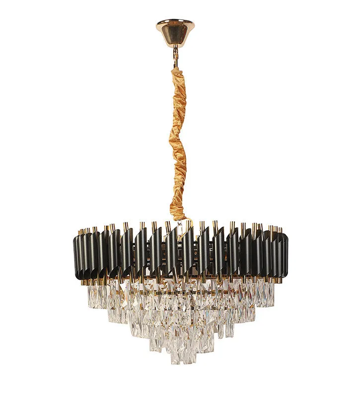 1015-600Mm Eliante Black And Gold Crystal Chandeliers  - Inbuilt Led Color Cw   Ww   Nw