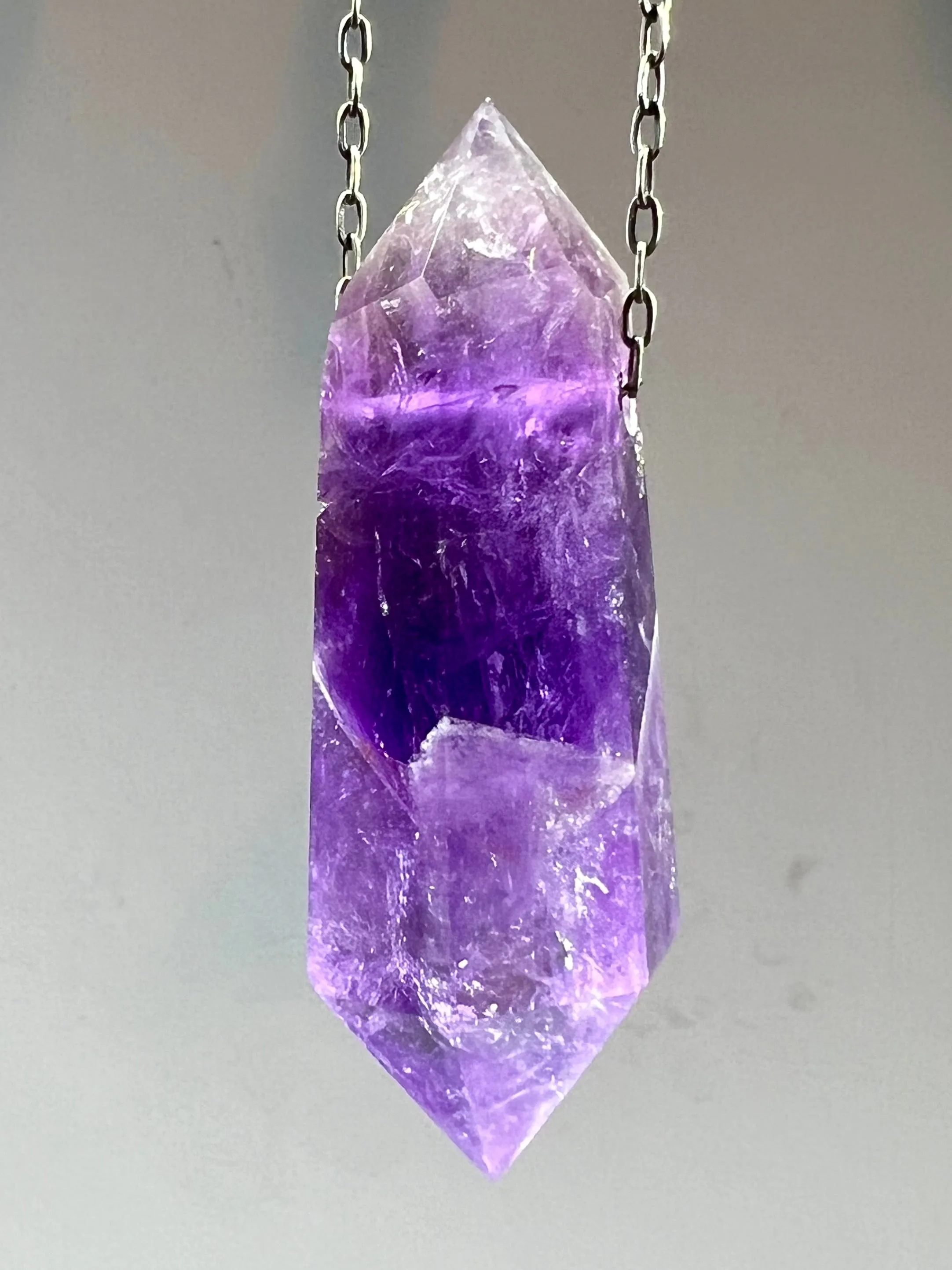 Amethyst Crystal Necklace with Chevron pattern