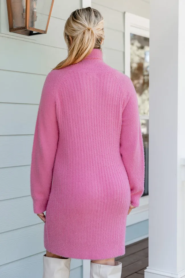 Be A Light Pink Fuzzy Turtleneck Sweater Mini Dress