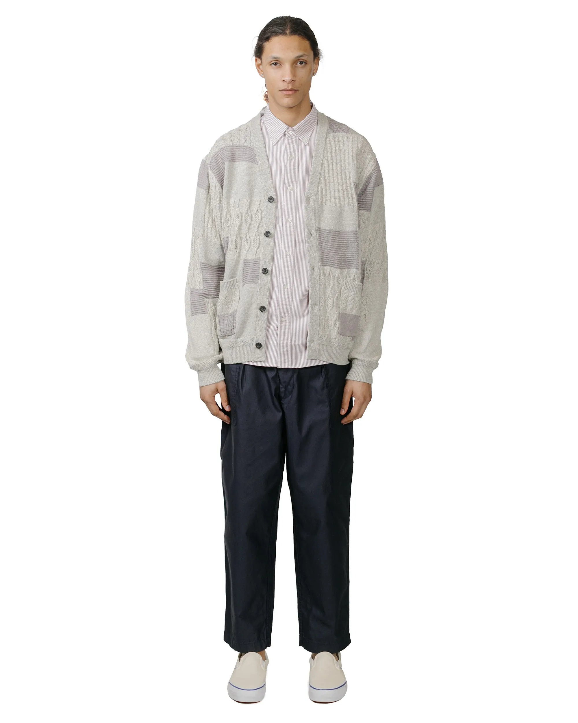 Beams Plus Cardigan Patchwork Like Jacquard Grey