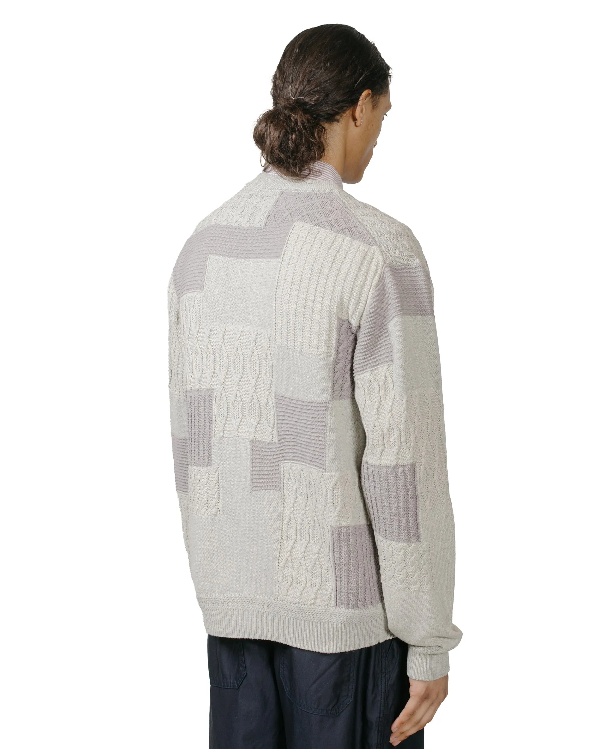 Beams Plus Cardigan Patchwork Like Jacquard Grey