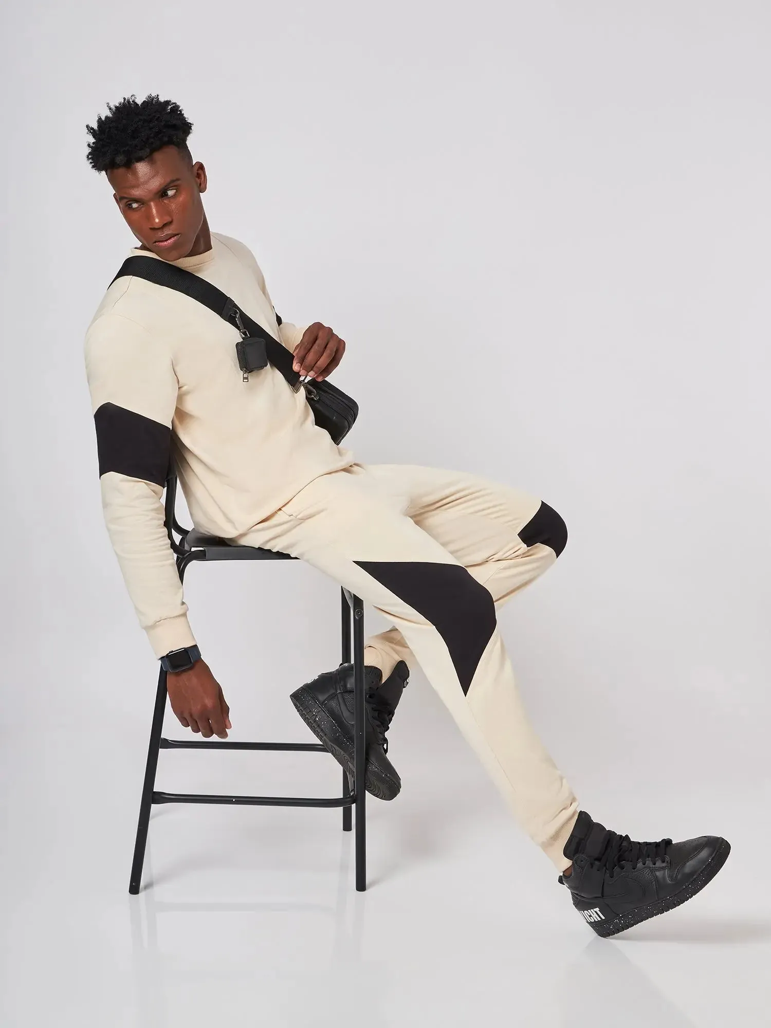 Beirut Beige and Black Patchwork Joggers