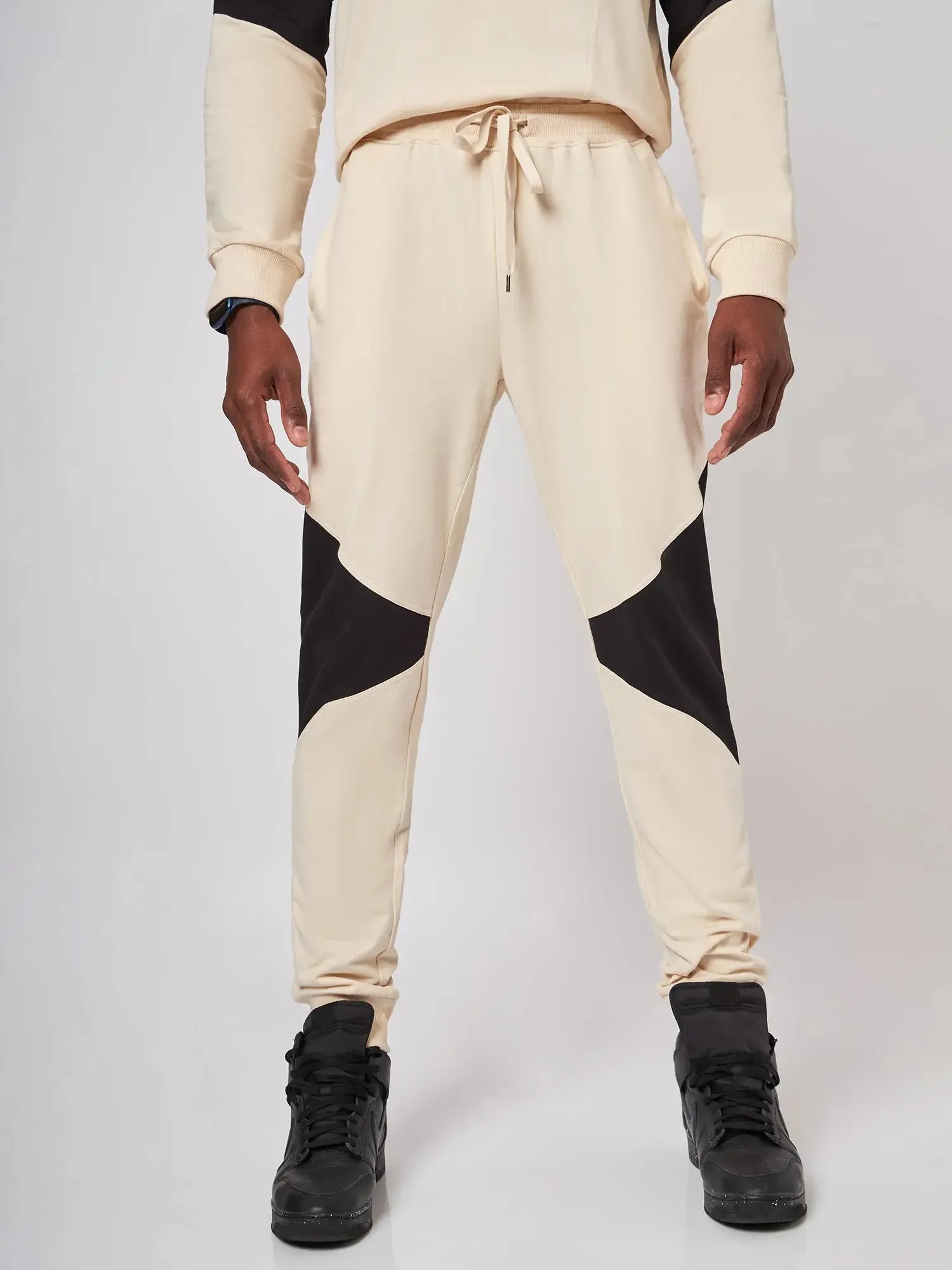 Beirut Beige and Black Patchwork Joggers