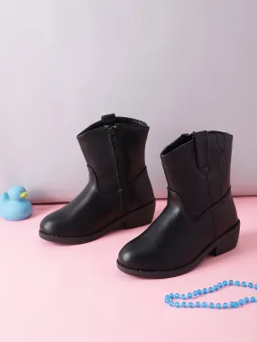 Black PU Ankle Boots For Kids-Girls (TC-RS3709-BLKPU)