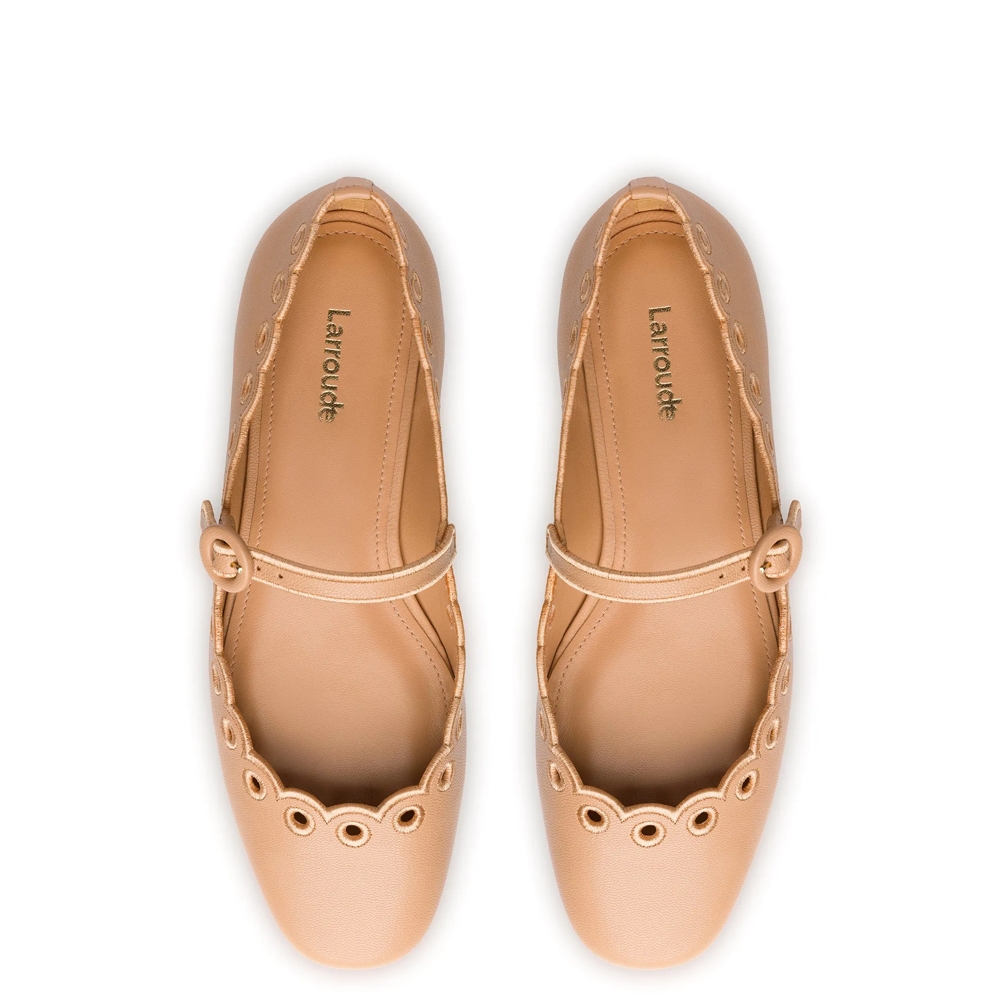 Blair Broderie Ballet Flat In Tan Leather