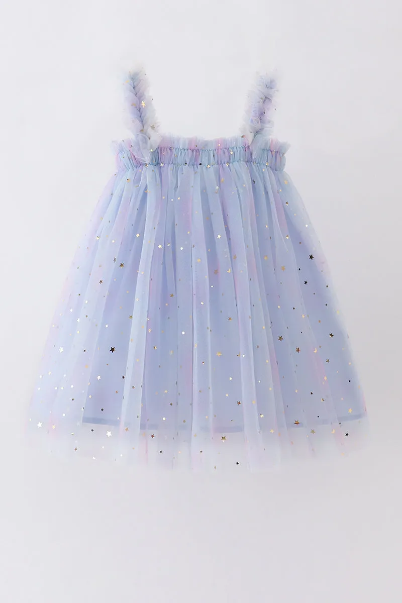 Blue star strap tulle dress