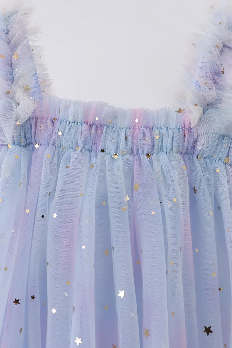 Blue star strap tulle dress