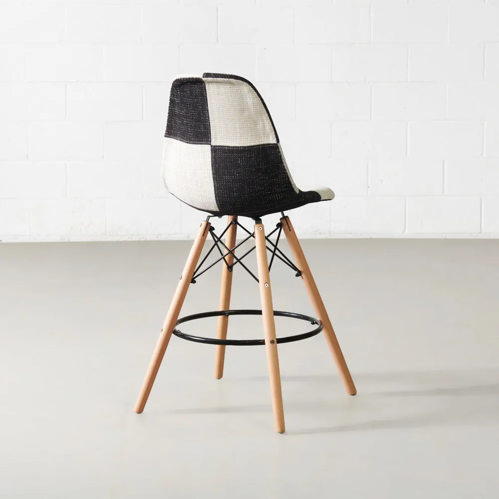 ESSEN - Grey Monochrome Fabric Patchwork Stool