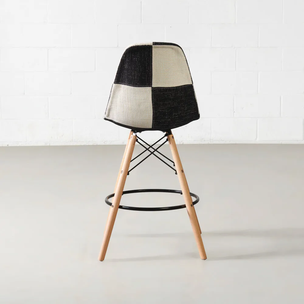 ESSEN - Grey Monochrome Fabric Patchwork Stool