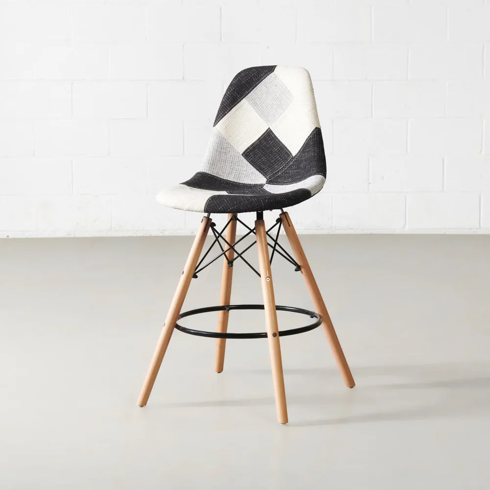 ESSEN - Grey Monochrome Fabric Patchwork Stool