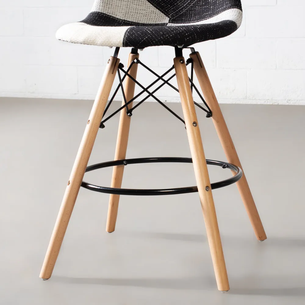 ESSEN - Grey Monochrome Fabric Patchwork Stool