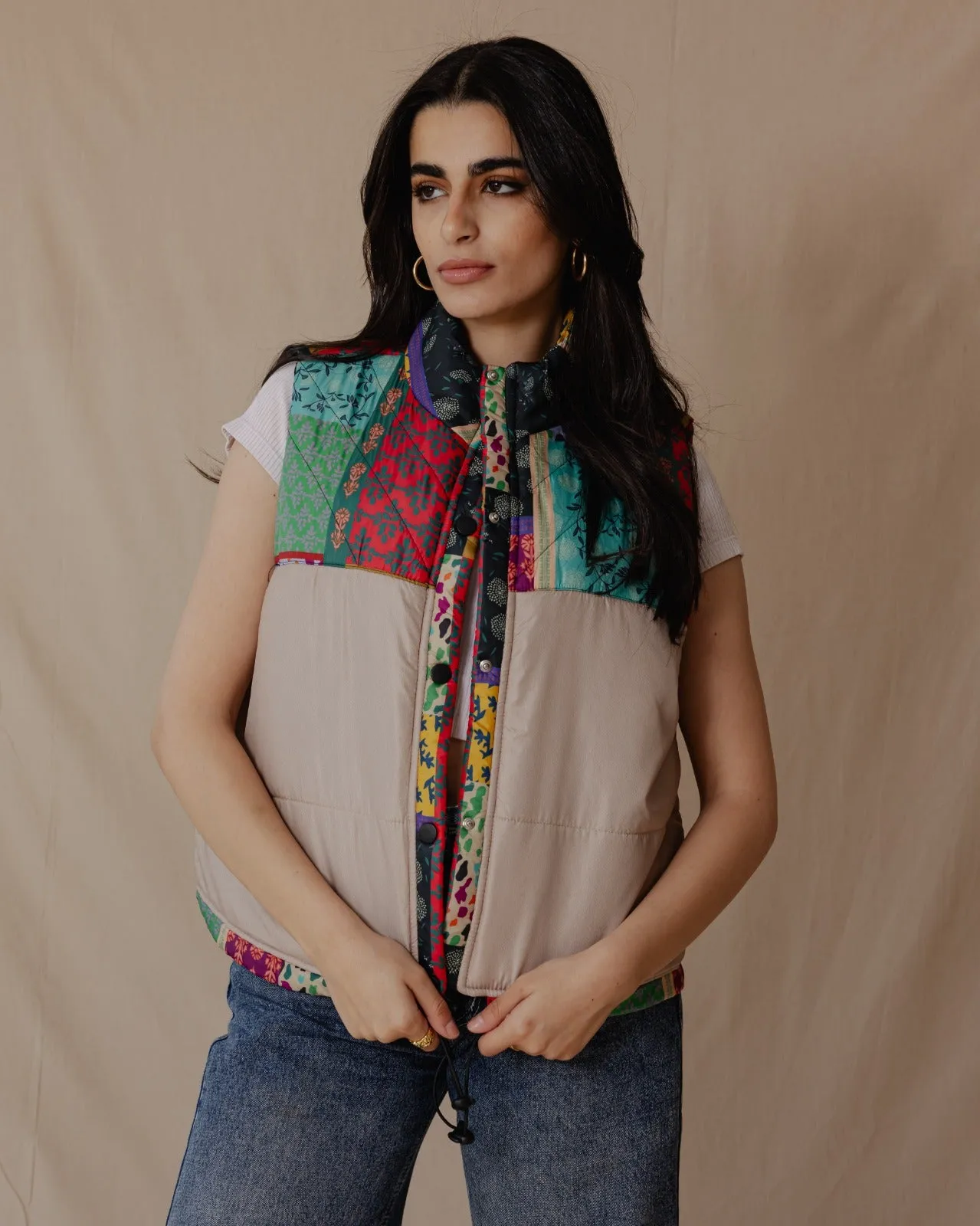 Indian Florals Waterproof Vest Beige