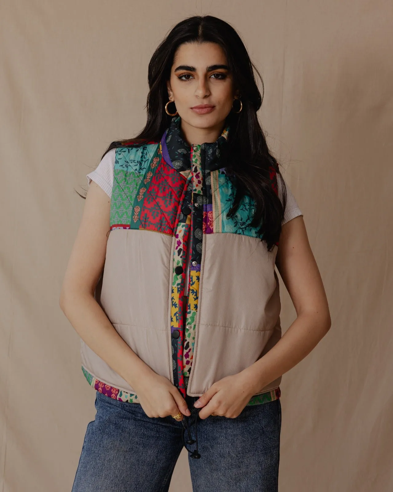 Indian Florals Waterproof Vest Beige