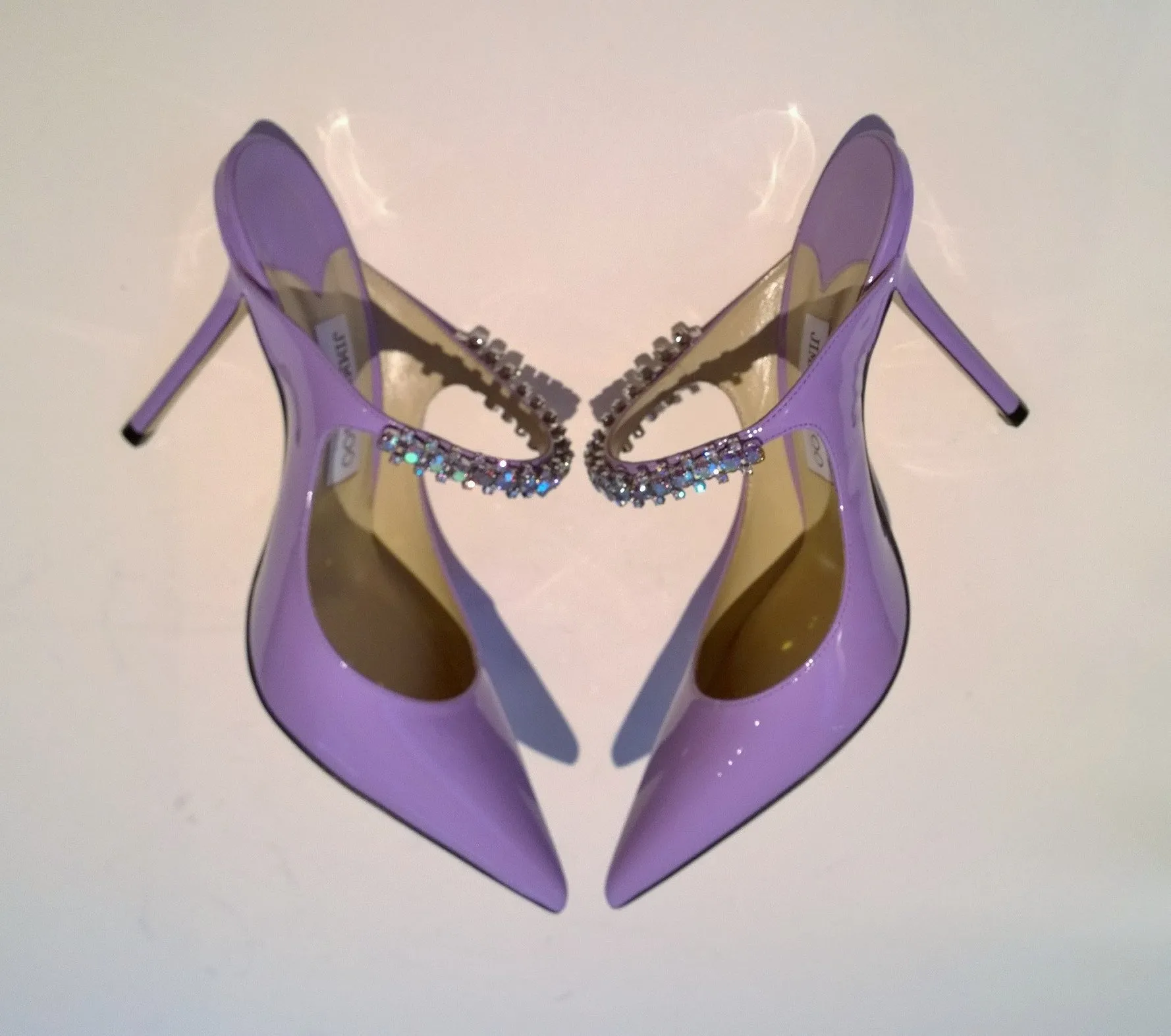 Jimmy Choo Bing 100 Wisteria Aurora Lavender Patent Leather Heels Mules