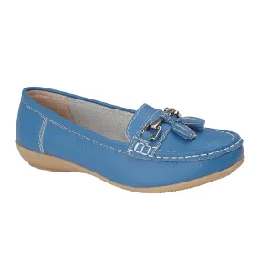 Ladies Leather Slip on French Blue Shoes Nautical Flat Jo & Joe