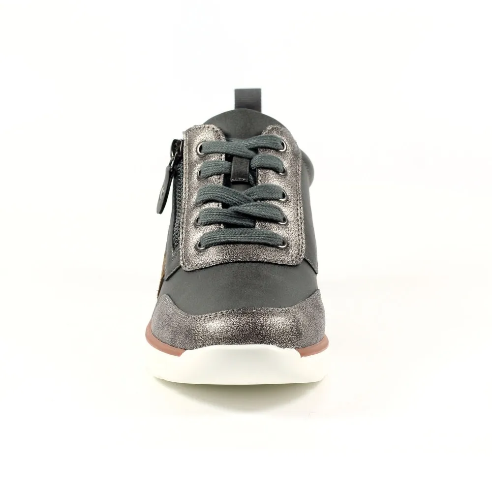 Ladies Lunar Shoes Roma Trainer Grey Wedge Heel Laced Zip sale