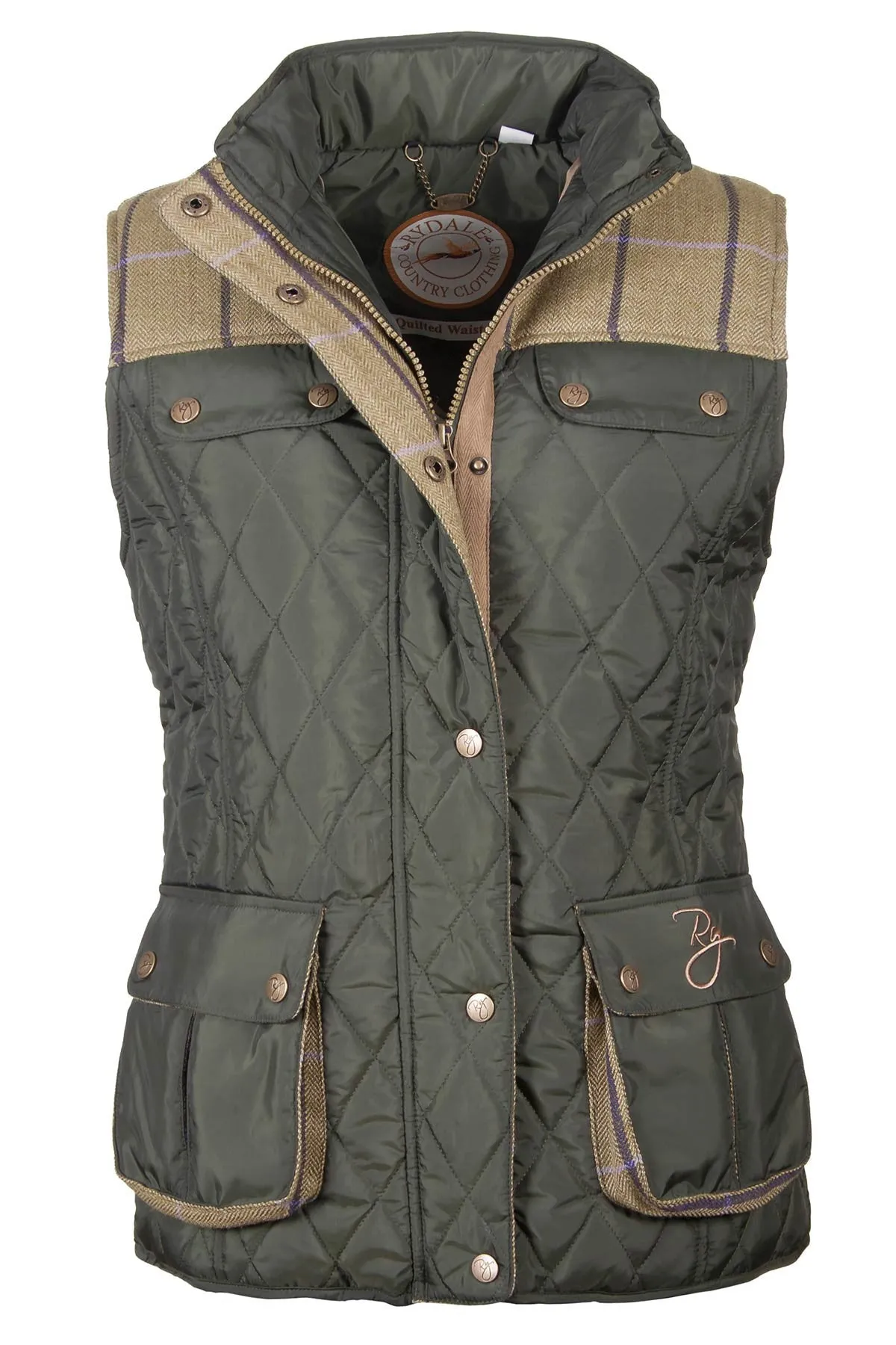 Ladies Tweed Trim Quilted Biker Babe Waistcoat