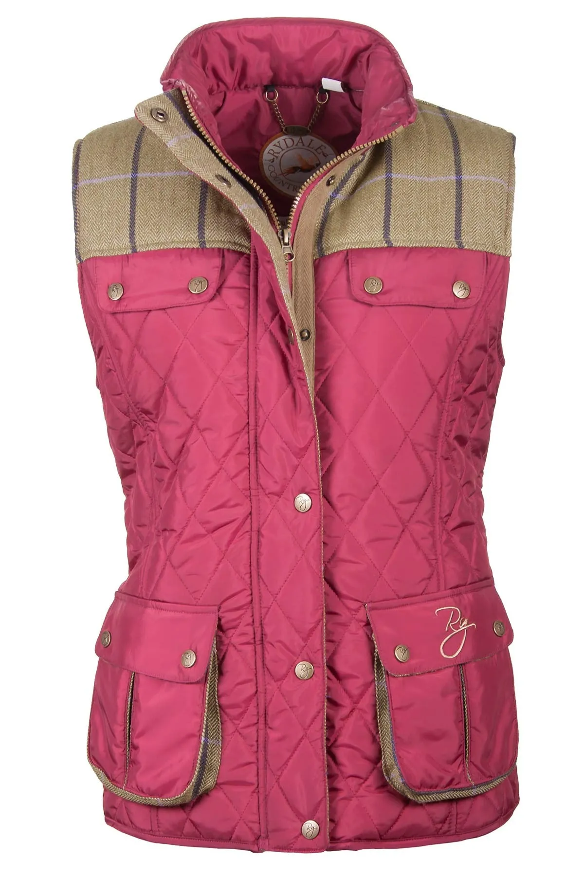 Ladies Tweed Trim Quilted Biker Babe Waistcoat