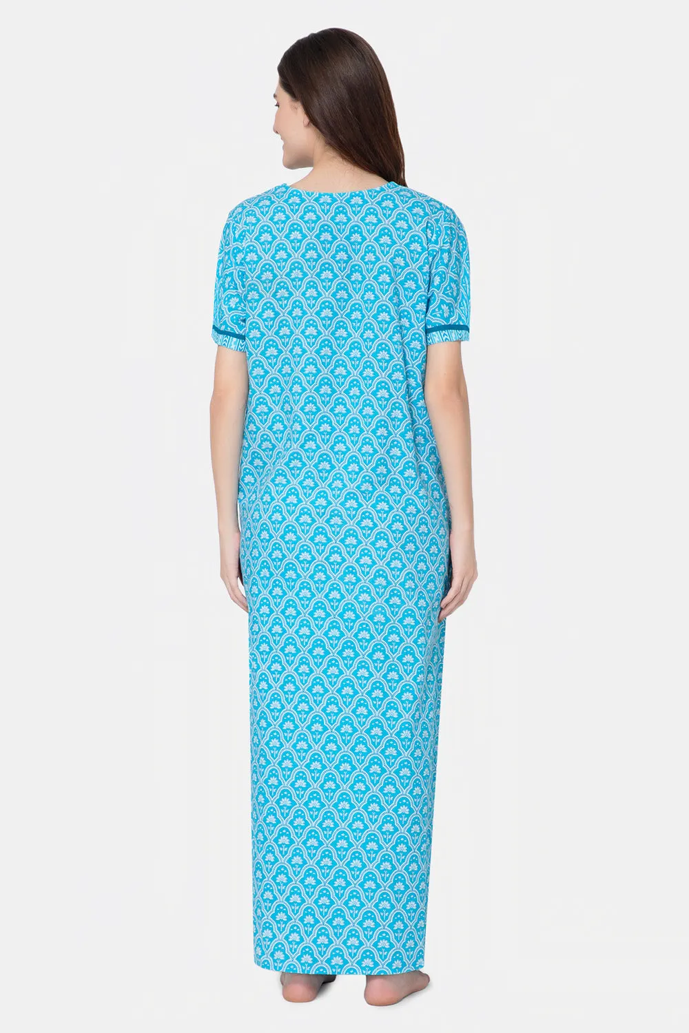 Naidu Hall Round Neck Half Sleeve Pull-On Nighty - Blue - NT20