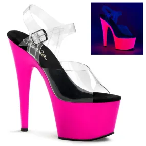 Pleaser Adore-708UV-Clear-Neon Pink-Size 7-Clearance