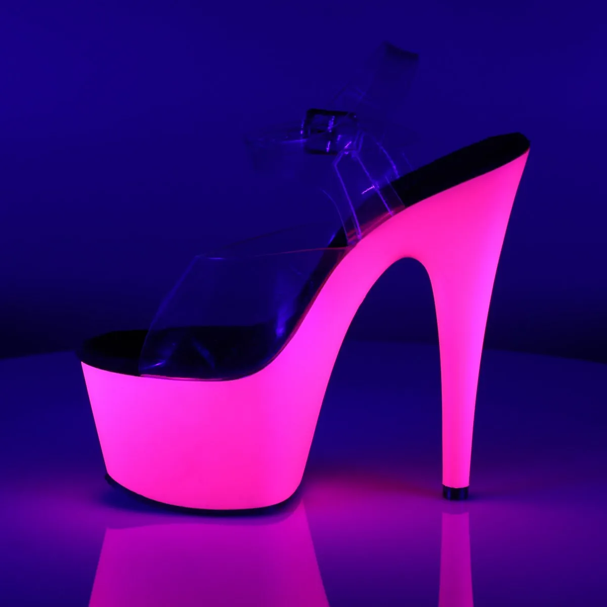 Pleaser Adore-708UV-Clear-Neon Pink-Size 7-Clearance