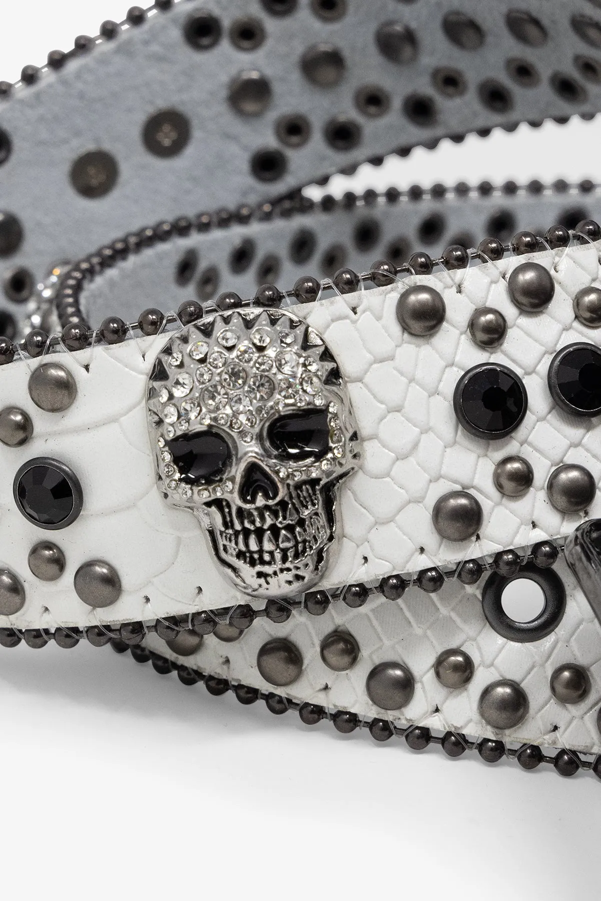 Studded Skull Belt - White