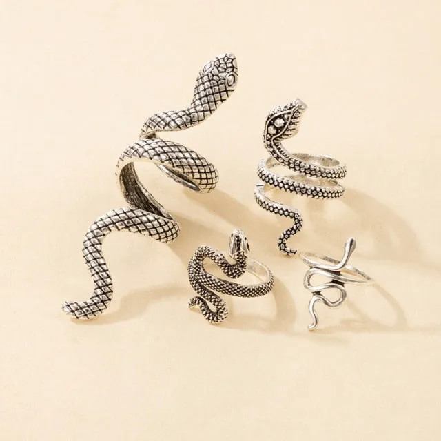 Unique 4pcs Snake Ring Set