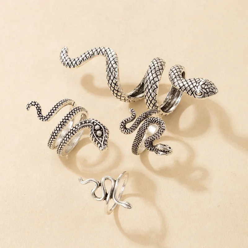 Unique 4pcs Snake Ring Set